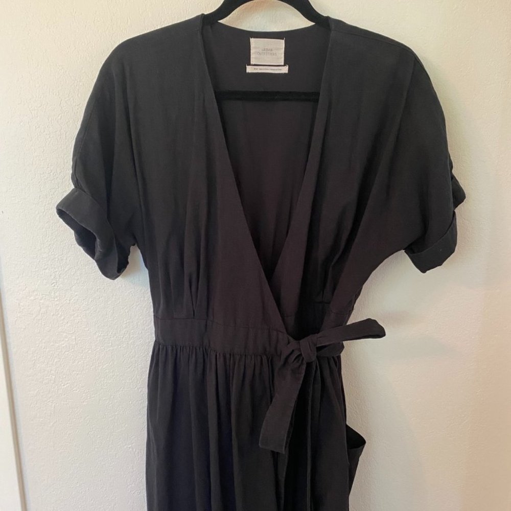 Urban Outfitters Linen Blend Black Wrap Dress
